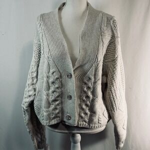 Endless Rose Chunky Cable Knit Cardigan Rhinestone Button Cream Sweater L NWT